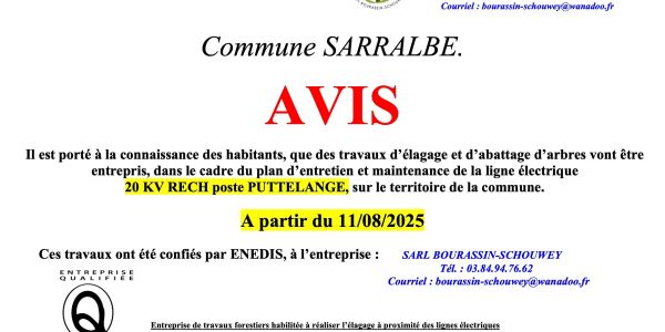 Info ENEDIS : Travaux d’élagage et d’abattage à partir du 11 août 2025 Info ENEDIS : Travaux d’élagage et d’abattage à partir du 11 août 2025